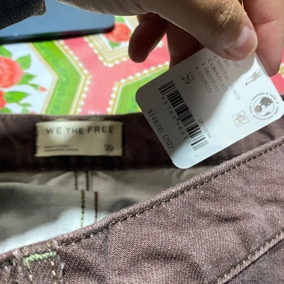 Free People We The Free Good Luck Printed Barrel Jeans Washed Floral Brown Sz 29 - Picture 4 of 4